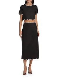 Crush Scalloped Midi-Skirt