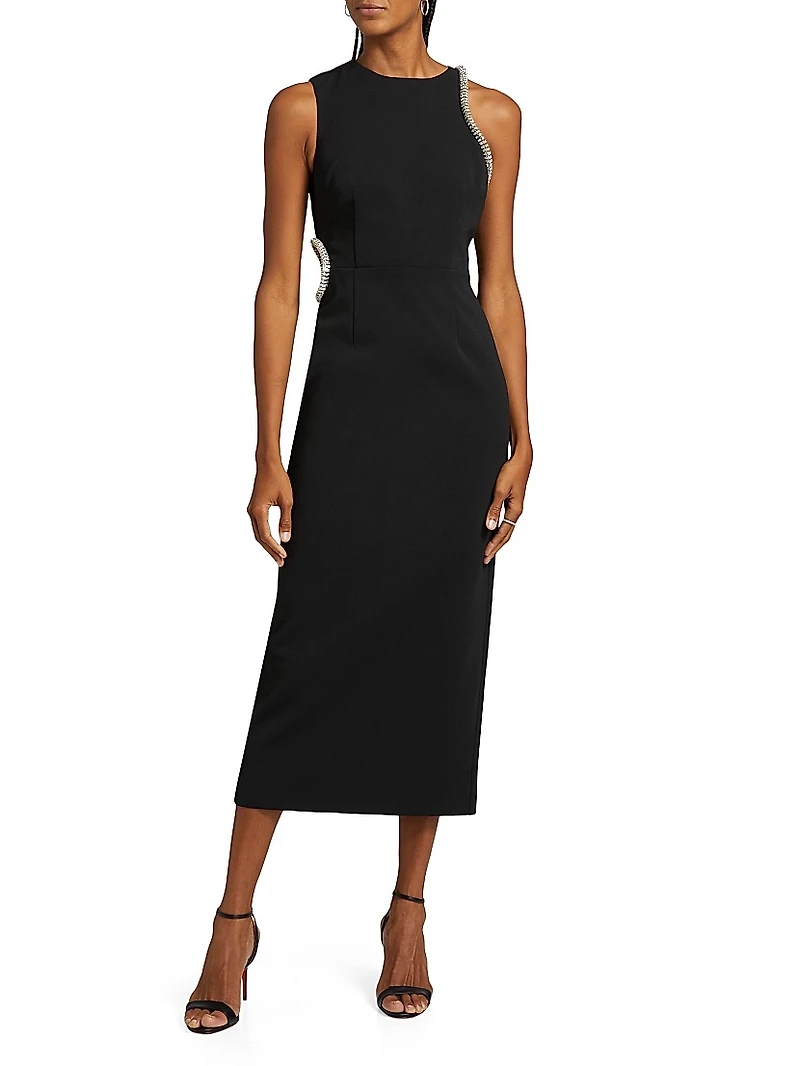 Nadya Crêpe Embellished Cut-Out Midi-Dress