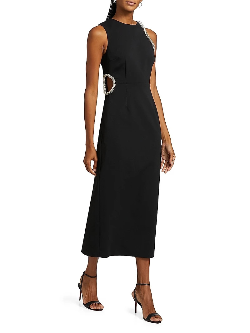 Nadya Crêpe Embellished Cut-Out Midi-Dress