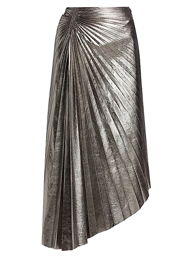 Tracy Metallic Faux-Leather Pleated Midi-Skirt