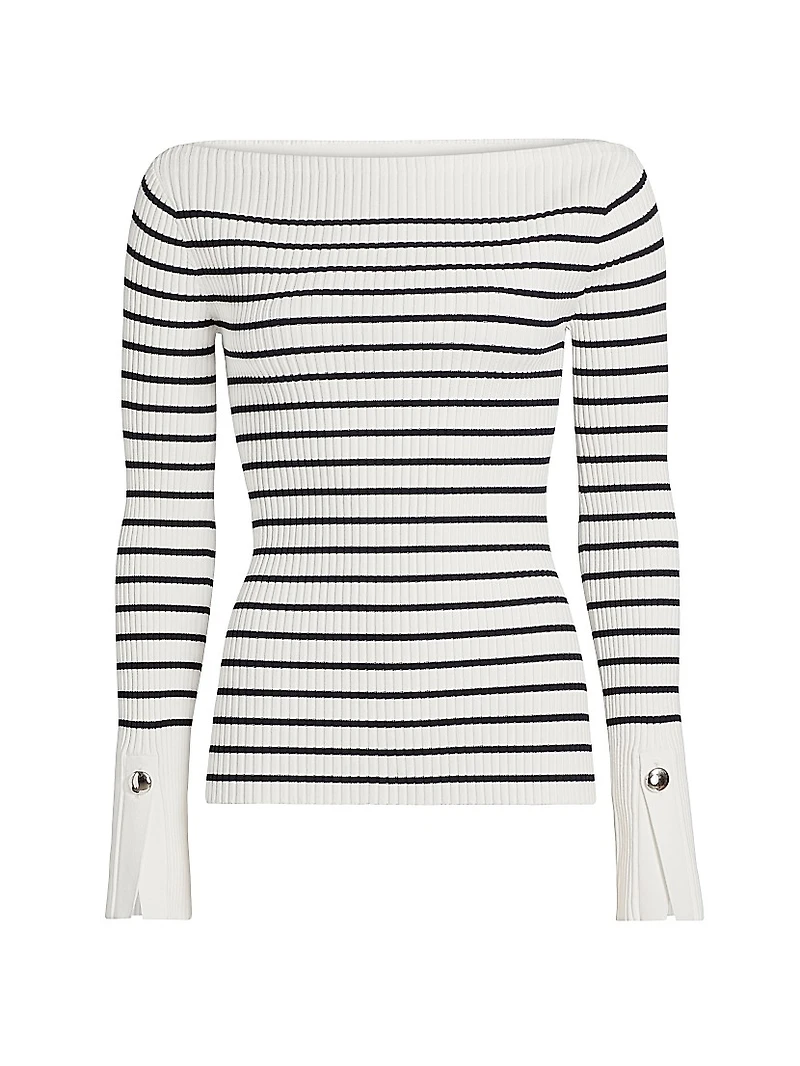 Anya Striped Rib-Knit Boatneck Sweater