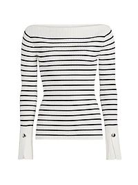 Anya Striped Rib-Knit Boatneck Sweater