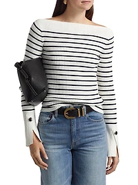 Anya Striped Rib-Knit Boatneck Sweater