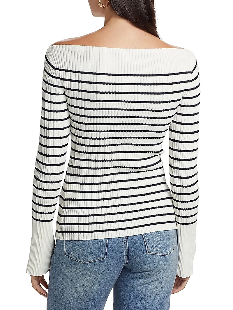 Anya Striped Rib-Knit Boatneck Sweater