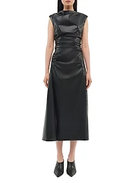 Burke Faux Leather Draped Midi-Dress