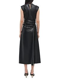 Burke Faux Leather Draped Midi-Dress