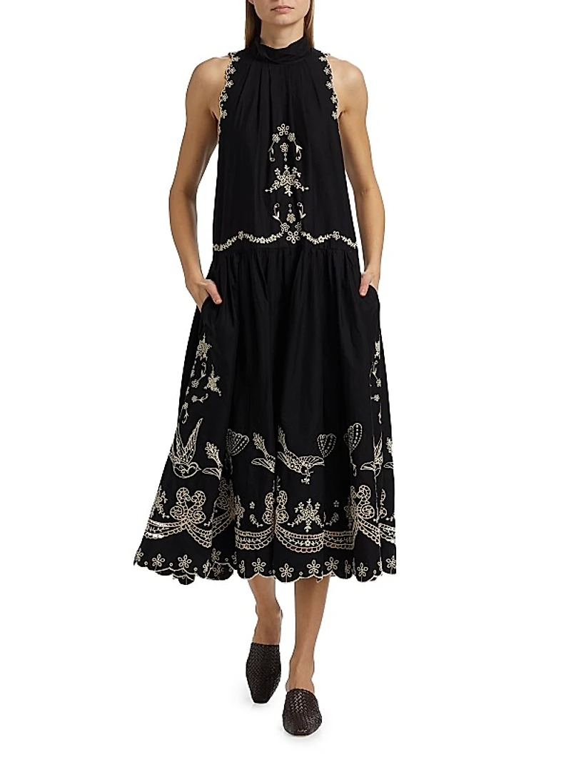 Kingsley Embroidered Tank Midi-Dress
