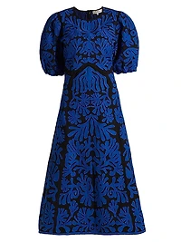 Agathe Applique Puff-Sleeve Midi-Dress