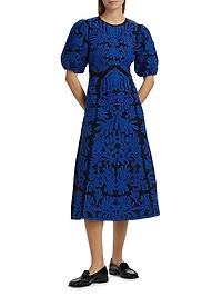 Agathe Applique Puff-Sleeve Midi-Dress