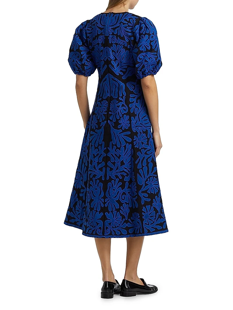 Agathe Applique Puff-Sleeve Midi-Dress