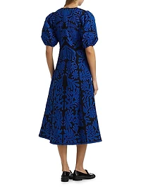 Agathe Applique Puff-Sleeve Midi-Dress