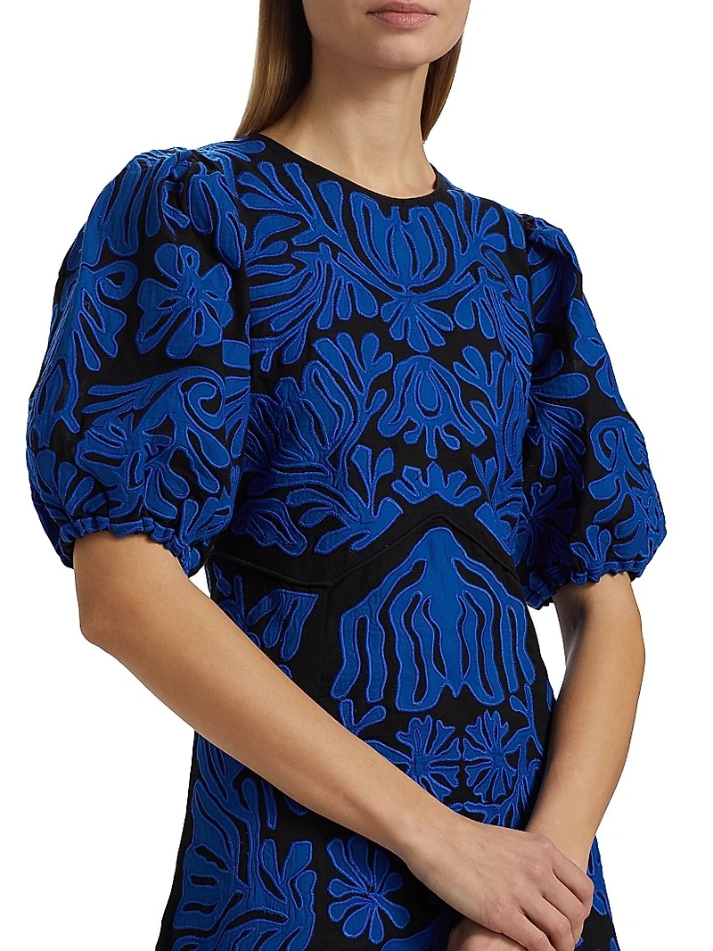 Agathe Applique Puff-Sleeve Midi-Dress
