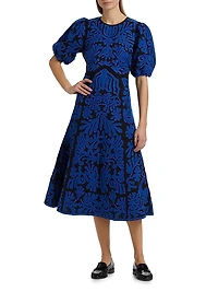 Agathe Applique Puff-Sleeve Midi-Dress