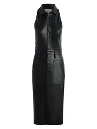 Vegan Leather Halter Utility Midi-Dress