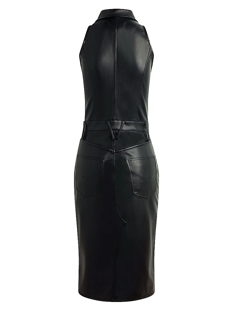 Vegan Leather Halter Utility Midi-Dress