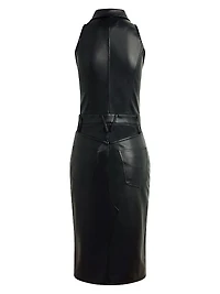 Vegan Leather Halter Utility Midi-Dress