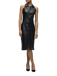 Vegan Leather Halter Utility Midi-Dress