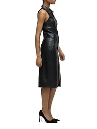 Vegan Leather Halter Utility Midi-Dress