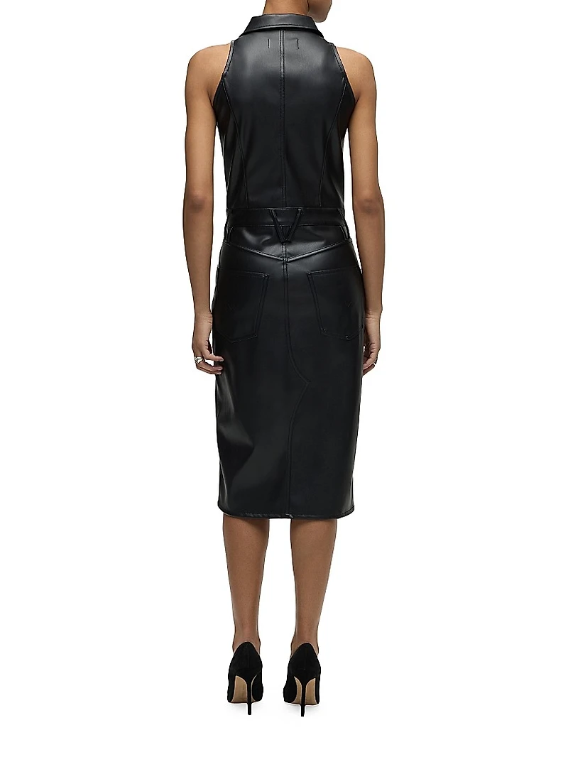 Vegan Leather Halter Utility Midi-Dress