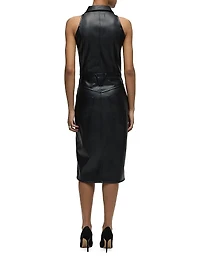 Vegan Leather Halter Utility Midi-Dress