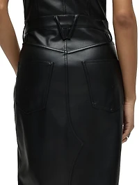 Vegan Leather Halter Utility Midi-Dress