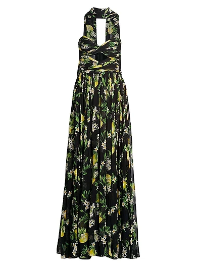 Floral Strapless Scarf Gown