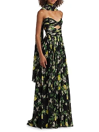Floral Strapless Scarf Gown