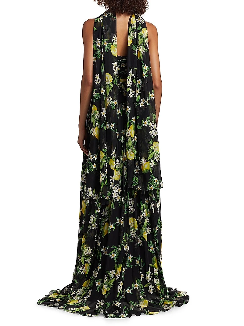 Floral Strapless Scarf Gown