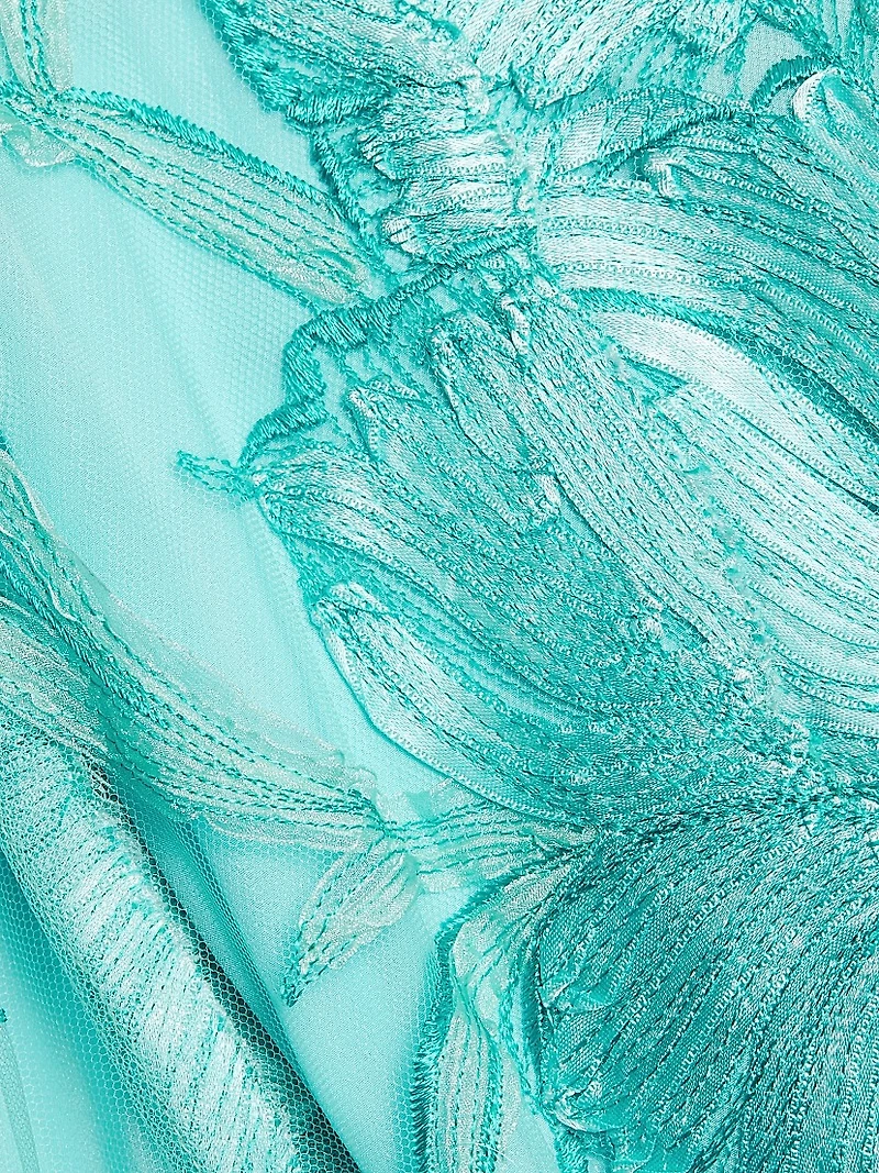 Petal Appliqué Illusion Trumpet Gown