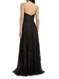 Embroidered Tulle Strapless A-Line Gown
