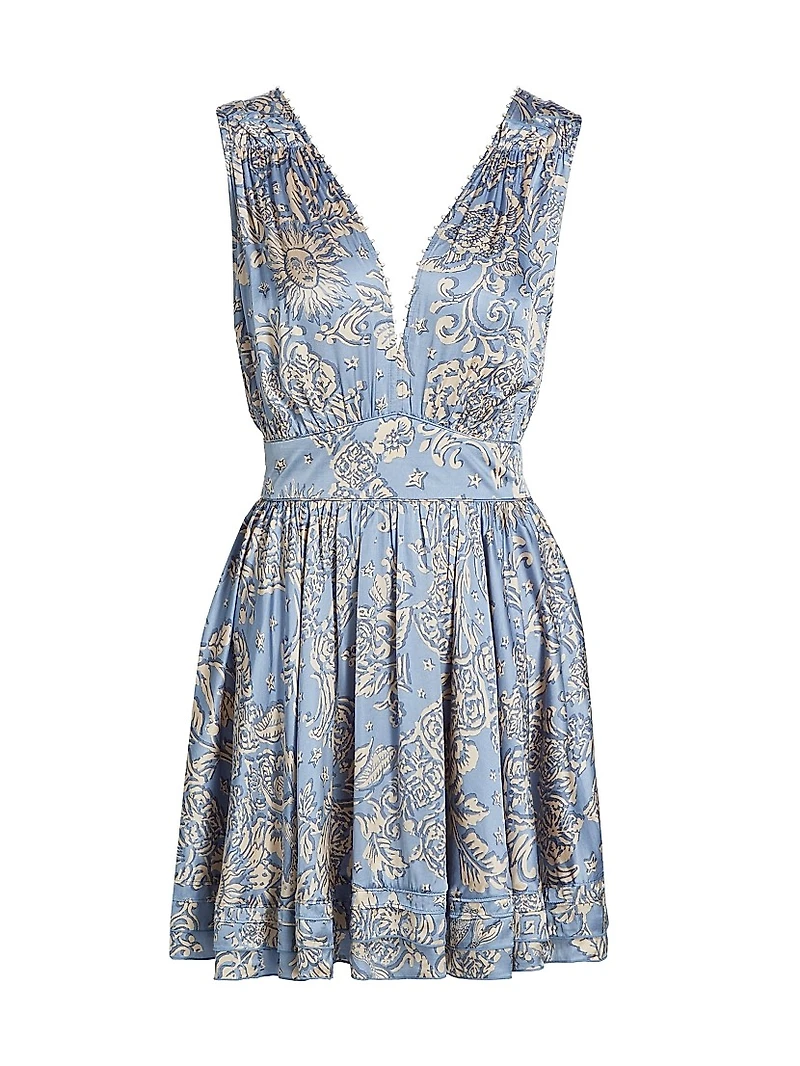 Bessie Embellished Printed V-Neck Minidress