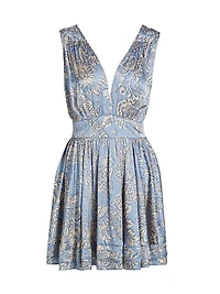 Bessie Embellished Printed V-Neck Minidress