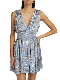 Bessie Embellished Printed V-Neck Minidress
