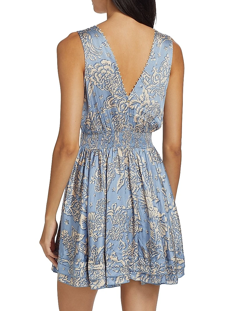 Bessie Embellished Printed V-Neck Minidress