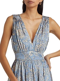 Bessie Embellished Printed V-Neck Minidress