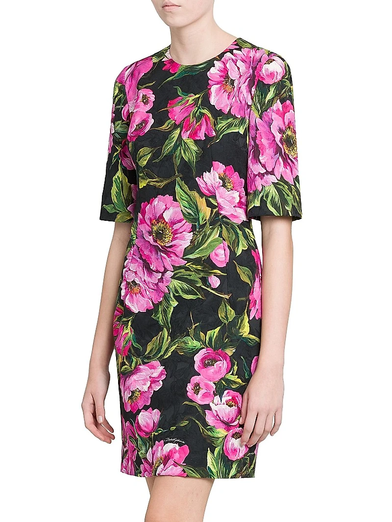 Peonies Stretch-Cotton Minidress