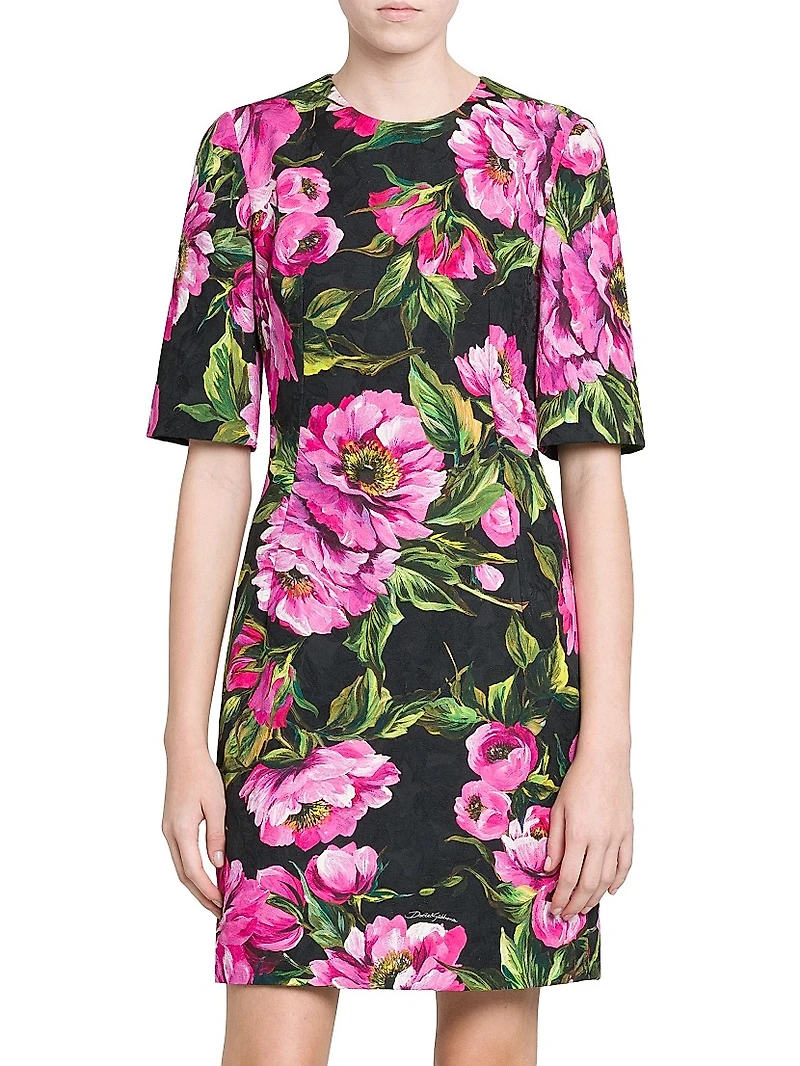 Peonies Stretch-Cotton Minidress