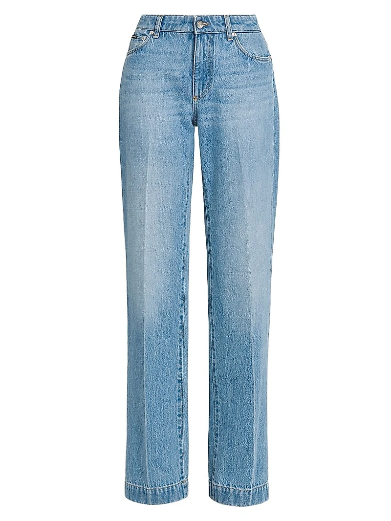 Washed Denim Straight-Leg Pants