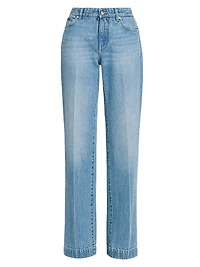 Washed Denim Straight-Leg Pants