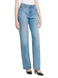 Washed Denim Straight-Leg Pants