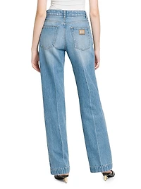 Washed Denim Straight-Leg Pants