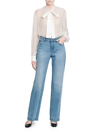 Washed Denim Straight-Leg Pants