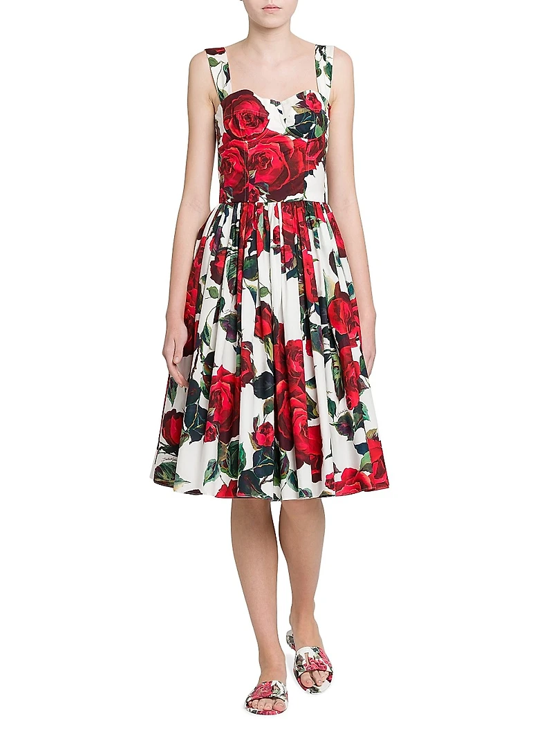 Roses Cotton Fit & Flare Dress