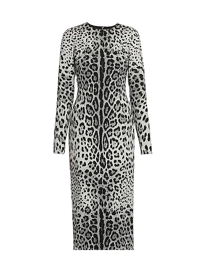 Leopard Stretch-Silk Midi-Dress