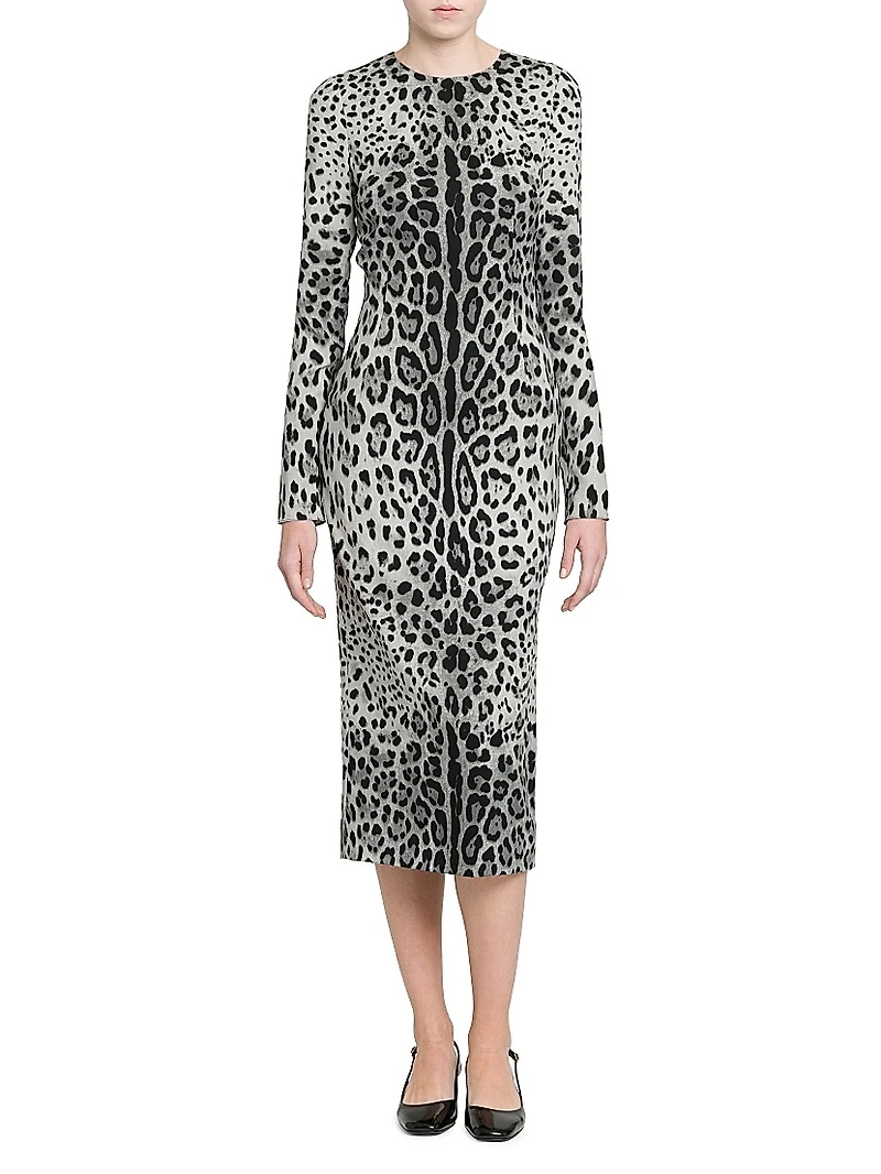 Leopard Stretch-Silk Midi-Dress
