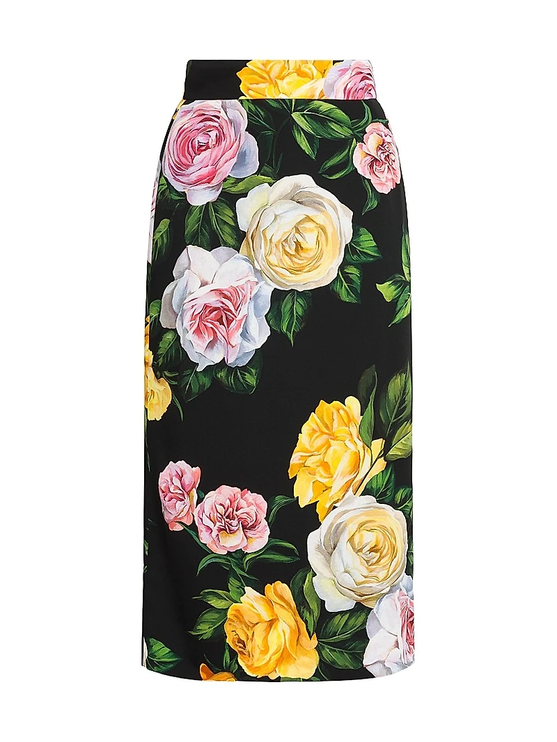 Floral Stretch-Silk Pencil Skirt