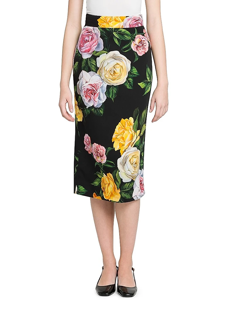 Floral Stretch-Silk Pencil Skirt