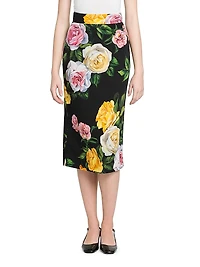 Floral Stretch-Silk Pencil Skirt