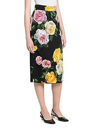Floral Stretch-Silk Pencil Skirt