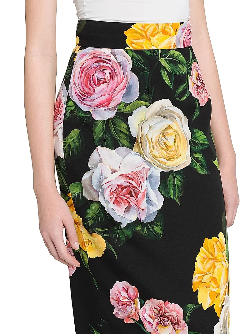Floral Stretch-Silk Pencil Skirt